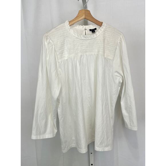 NWT ANN TAYLOR Smocked Knit Top Ruffle Neck 3/4 Sleeve Cotton Knit White Size XL - Picture 1 of 10